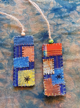 老土布手工植物染布艺书签复古简约褴褛风补丁书签diy手缝文艺