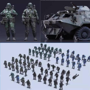 blender特种士兵武装人物fbx坦克模型战士部队直升机装甲车3d模型