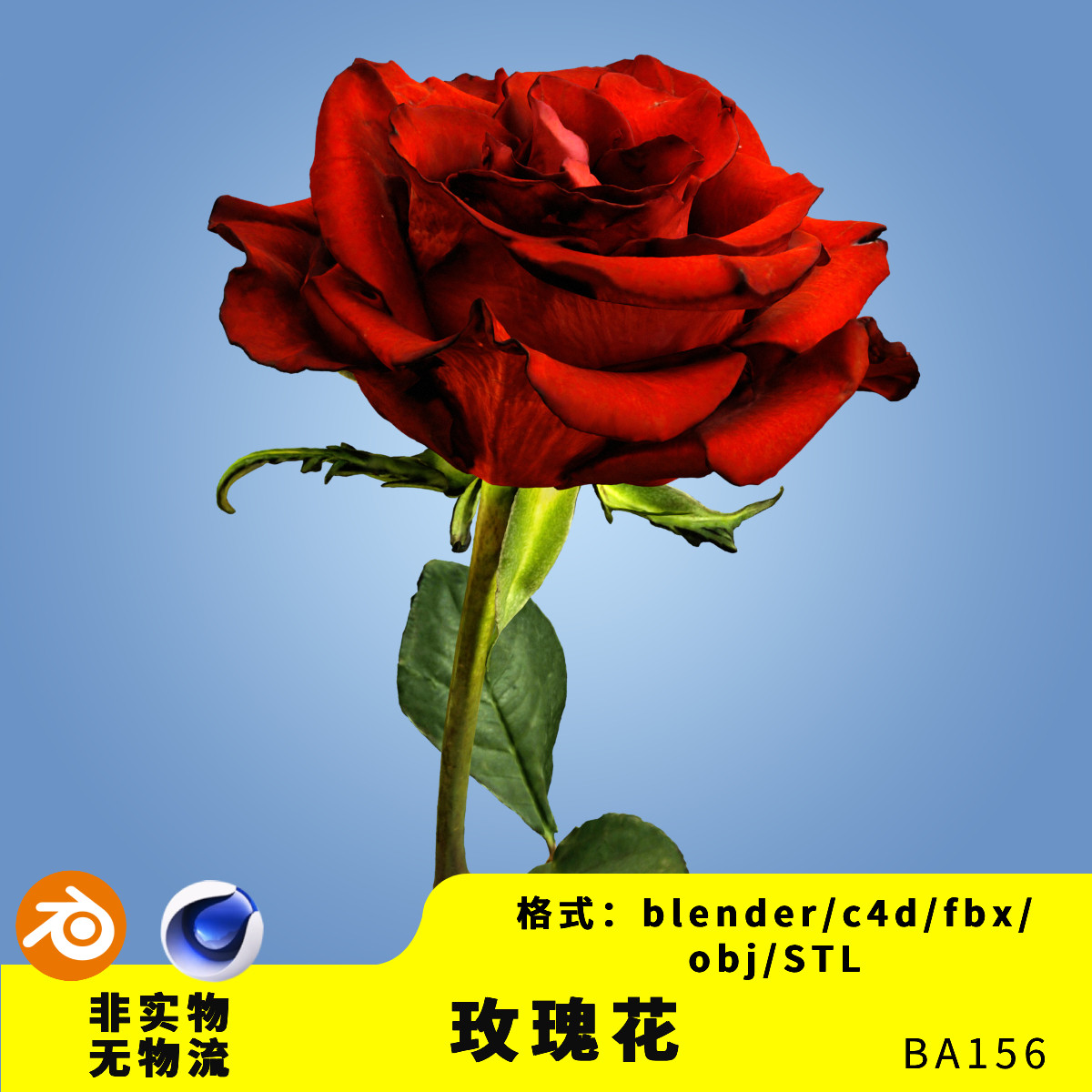 玫瑰花植物花朵叶子obj三维模型3d素材blender/c4d/fbx写实玫瑰花