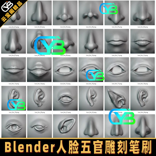 Blender眼鼻耳人脸五官雕刻笔刷