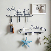 免打孔进门后创意铁艺挂衣钩简约风墙面装 饰钥匙挂钩墙上墙壁挂架