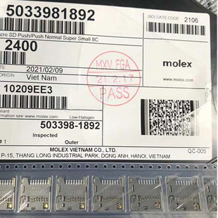 5033981892 503398-1892 MOLEX原装 9pin 推型 自弹式TF内存卡座