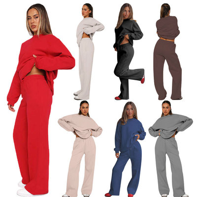 Women's loose long sleeved hoodie top, casual wide leg pants