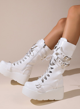 女厚底靴铆钉高筒女靴朋克风机车骑士靴punk women martin boots