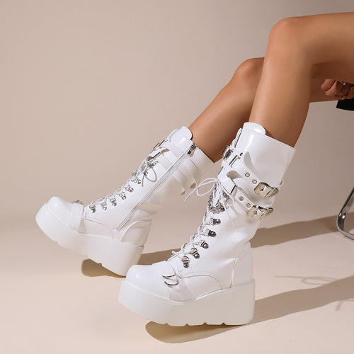 女厚底靴铆钉高筒女靴朋克风机车骑士靴punk women martin boots