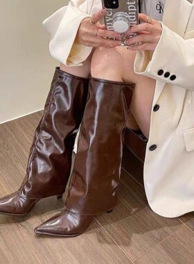 网红欧美风裤管靴女长筒骑士靴women high heel boots long boots
