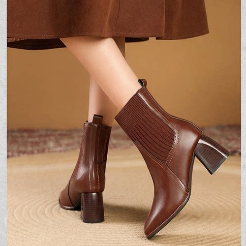 women's Short boots, high heels elastic cuffs, fashion boots