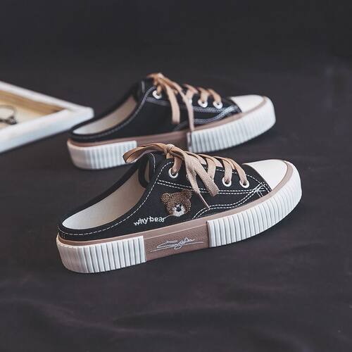 New S Head Half Dragged Heel Canvas Shoes Women's Lazy Shoes