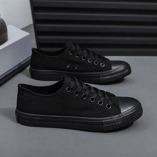 New all black men's shoes spring low cut couple canvas shoes