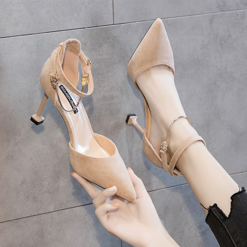 New high-heeled shoes girl's  spring women's buckle sandals