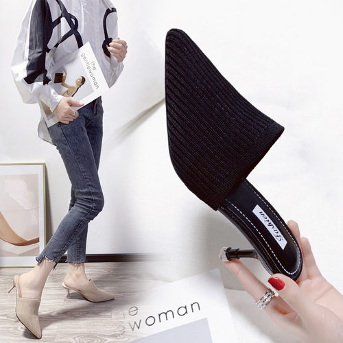 Knitted Half High Heels Women's Summer Half Top Shoes Girl