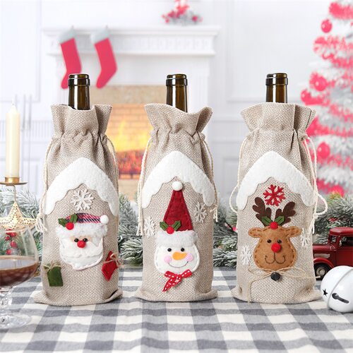 Christmas Decoration Champagne Wine Bottle Bag Santa cover