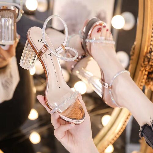 Crystal shoes, women's sandals, fairy high heels, thick heel