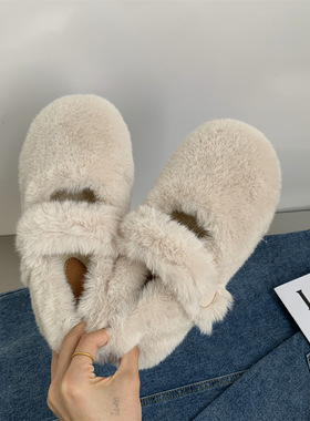 白色玛丽珍毛毛鞋女women warm shoes mary jane shoes fur shoes