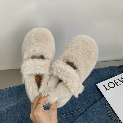 白色玛丽珍毛毛鞋女women warm shoes mary jane shoes fur shoes