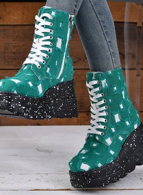 厚底短靴大码43女靴马丁靴女 women platform boots martin boots