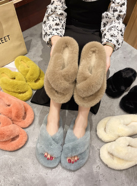 New women's thick soled home women's plus size fur slippers