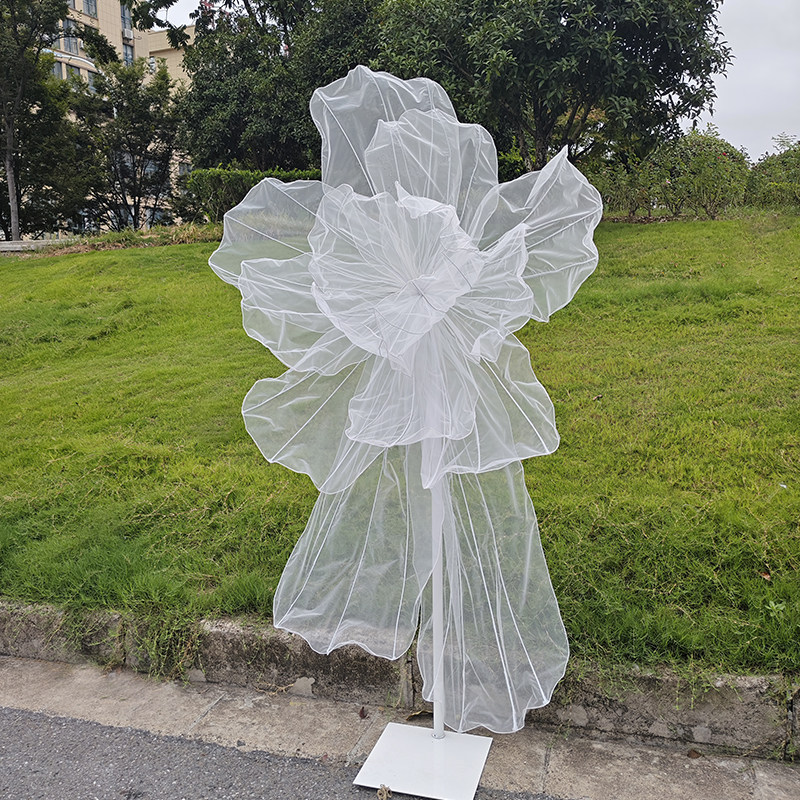 婚庆装饰巨型花艺真丝欧根纱花艺婚礼背景橱窗美陈大型纱花纸艺花