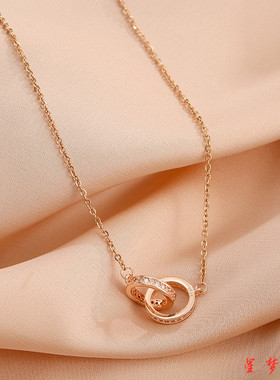 双环项链女轻奢小众环环相扣满钻锁骨链高级感闺蜜情人节生日礼物
