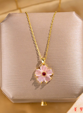 【不掉色】粉色樱花吊坠项链女