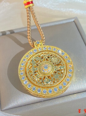 韦雪同款可旋转八宝罗盘吊坠沙金仿真黄金编织绳项链女士毛衣配饰