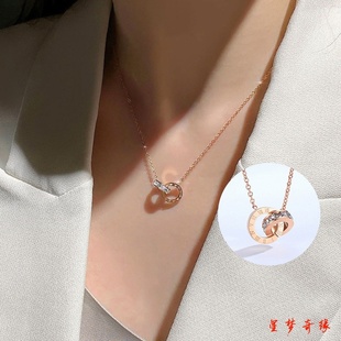 网红爆款项链女潮罗马数字双环吊坠颈链小众设计高级感锁骨链新款