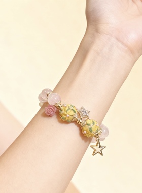 石秀堂原创设计天然芙蓉石粉色手链单圈手串送礼物正品【带证书】