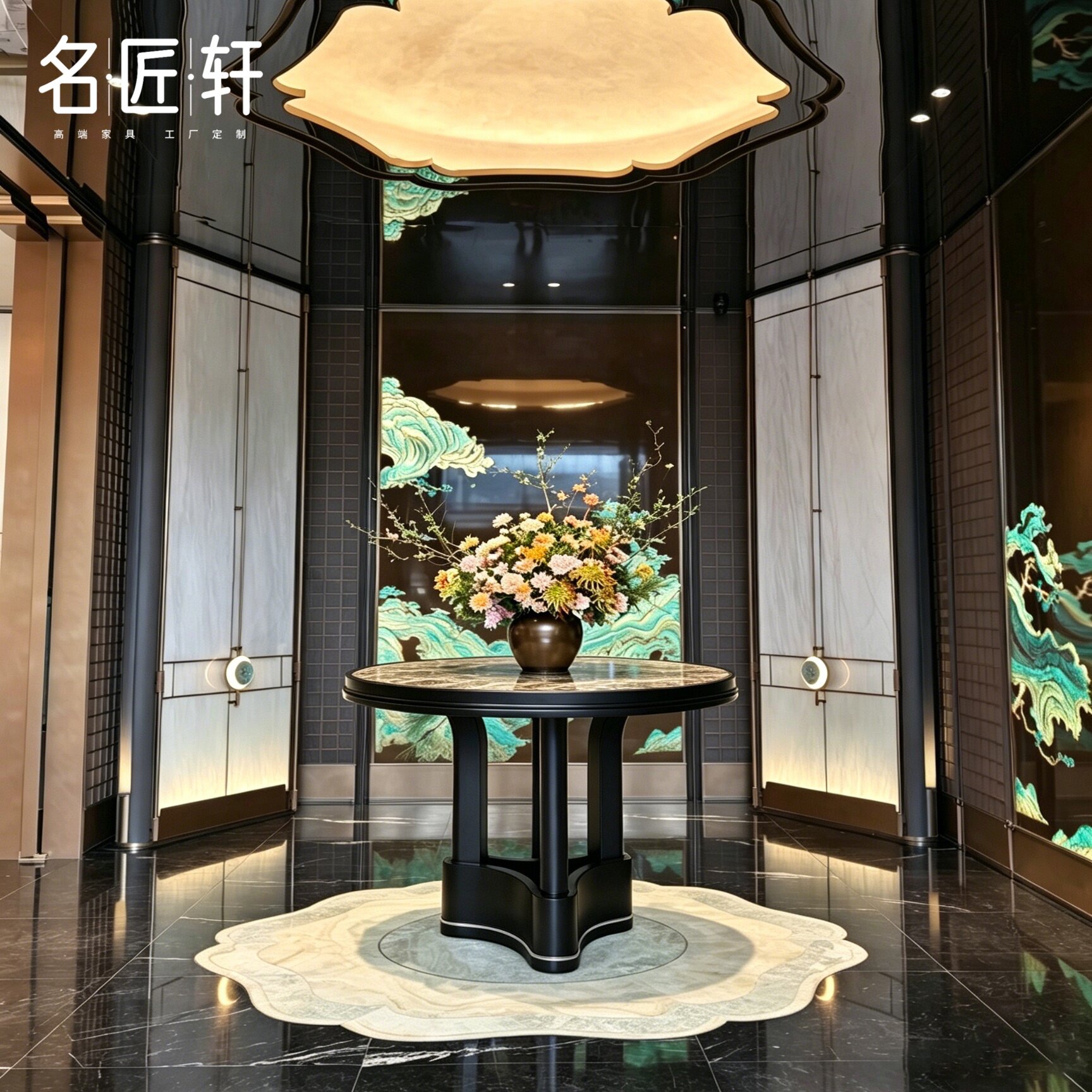 酒店大堂端景台圆桌艺术花台图片