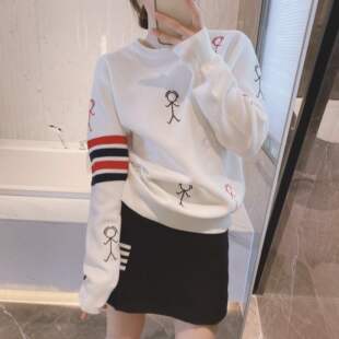 23tb卫衣女士早秋圆领上衣情侣装满印火柴人刺绣休闲套头毛衣女潮