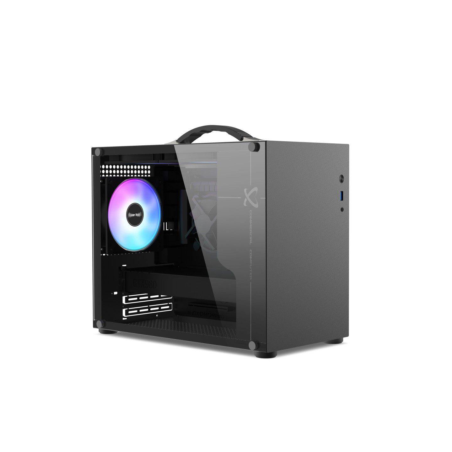 未知玩家X100 RGB风扇迷你侧透机箱便携小型电脑机箱家用桌面主机