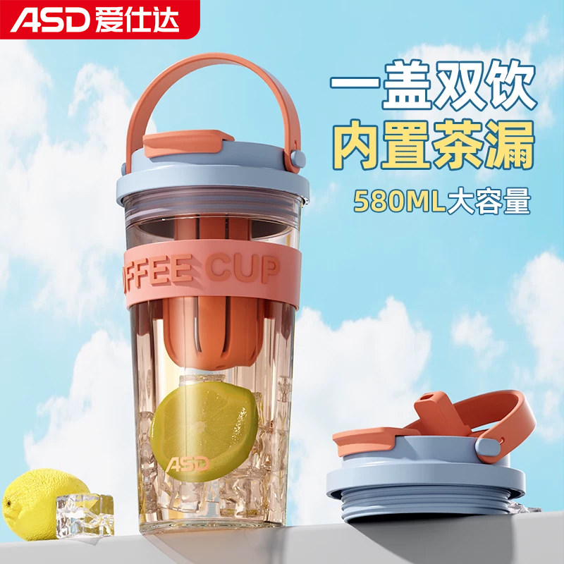 爱仕达吸管杯2025新款水杯泡茶夏季女生高颜值便携成人塑料杯子