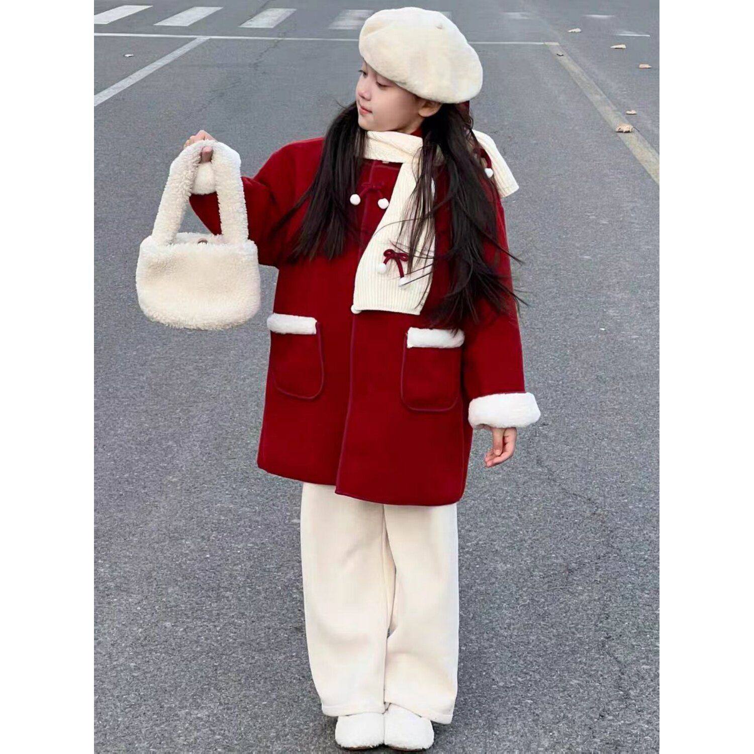 女童加绒呢子外套秋冬季2026儿童中长新款过年红色毛呢大衣拜年服,童装/婴儿装/亲子装,呢大衣,淘宝优惠券,粉丝福利购,淘宝优惠卷
