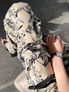 印花羽毛水墨画阔腿裤女夏季薄款高腰显瘦垂感雪纺冰丝直筒休闲裤