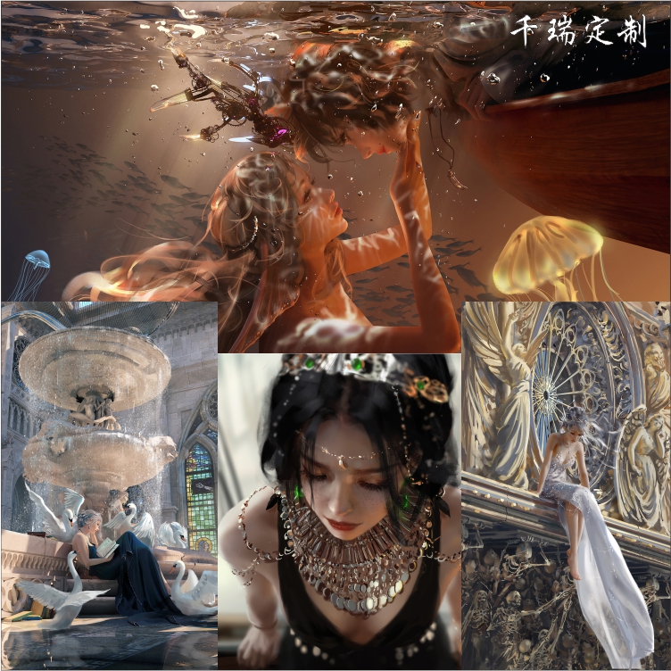 人鱼公主漫画海报wlop二次元周边二创墙贴纸男生壁画宿舍自黏氛围