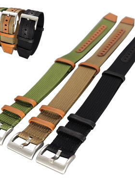 NATO尼龙手表带 适配汉米尔顿卡其野复古表 黑色真皮表带20 22MM