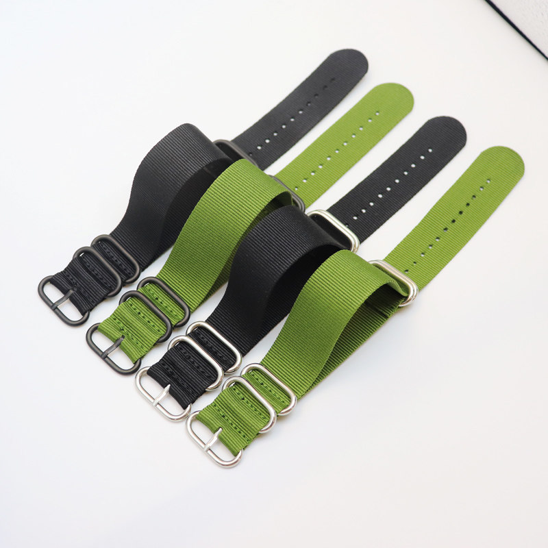 黑色 绿色NATO尼龙表带26mm 28mm帆布男士手表带户外防水配件28mm