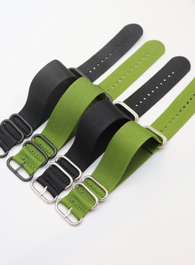 黑色 绿色NATO尼龙表带26mm 28mm帆布男士手表带户外防水配件28mm
