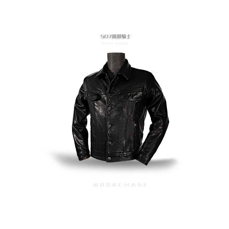莫臣男装新款植鞣绵羊皮风暴骑士多口袋真皮夹克 P507