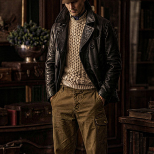 领牛皮海军大衣 西装 P740 秋冬中长款 男装