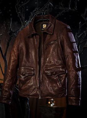 莫臣男装春秋真皮皮衣 新款植鞣绵羊皮短款翻领皮夹克2310A