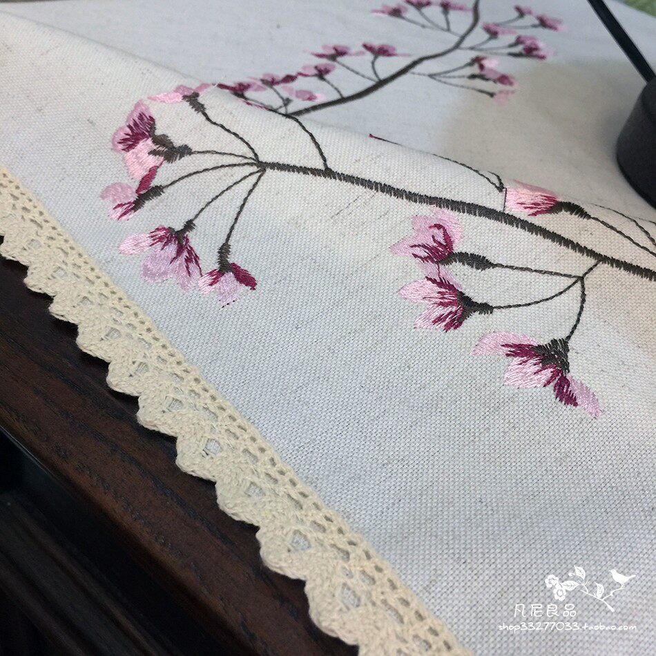 미국 중국 스타일의 목가적 인 면화와 린넨 수 놓은 침대 옆 테이블 코너 테이블 TV 전자 레인지 워터 디스펜서 방진 커버 천