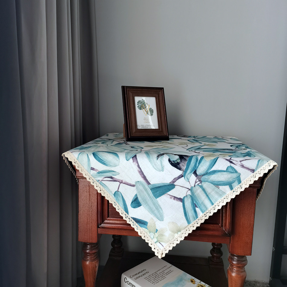 미국 농촌 목가적 인 면화와 리넨 벨벳 인쇄 된 침대 옆 테이블 코너 테이블 TV 전자 레인지 워터 디스펜서 방진 커버