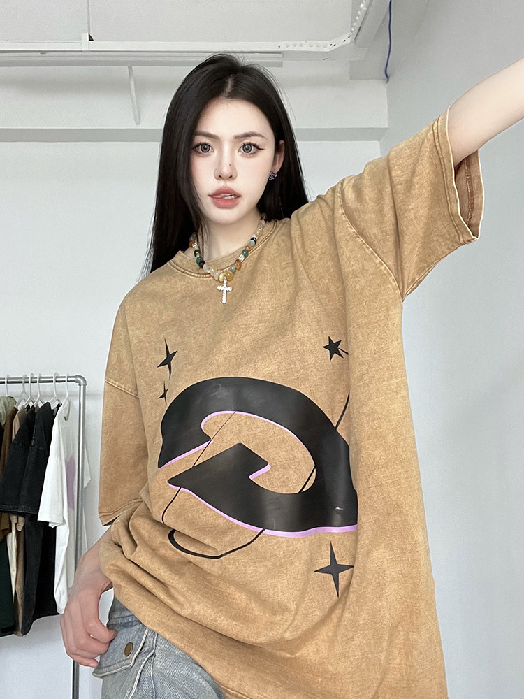 XZ607-1-DT518-P48控价59水洗印花短袖T恤,女装T恤,星座607-1