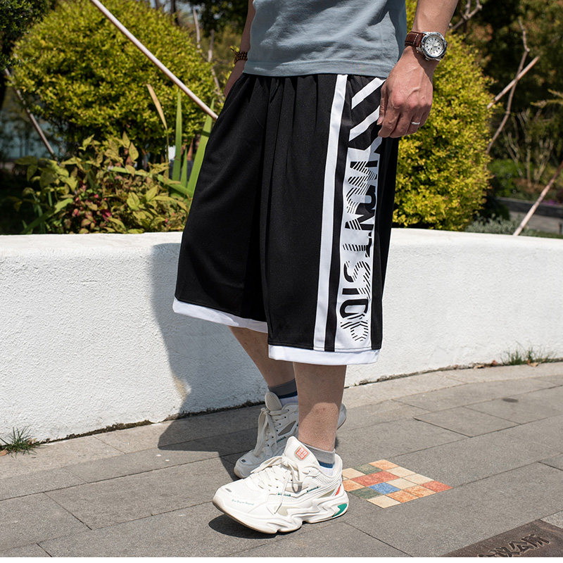 夏季运动短裤男加肥加大码篮球裤hiphop宽松阔腿裤胖人肥佬七分裤
