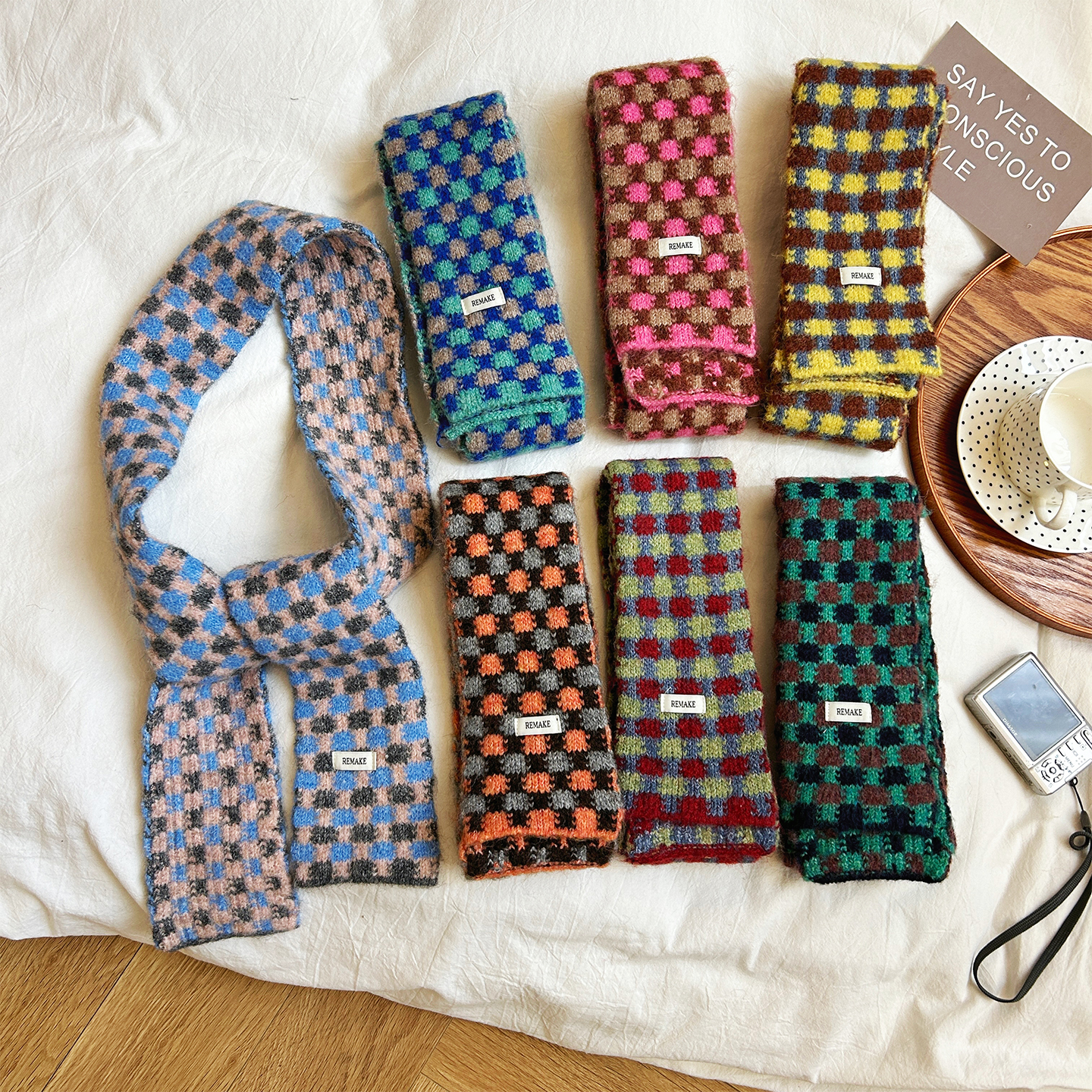 秋冬季复古百搭长条格子围巾围脖