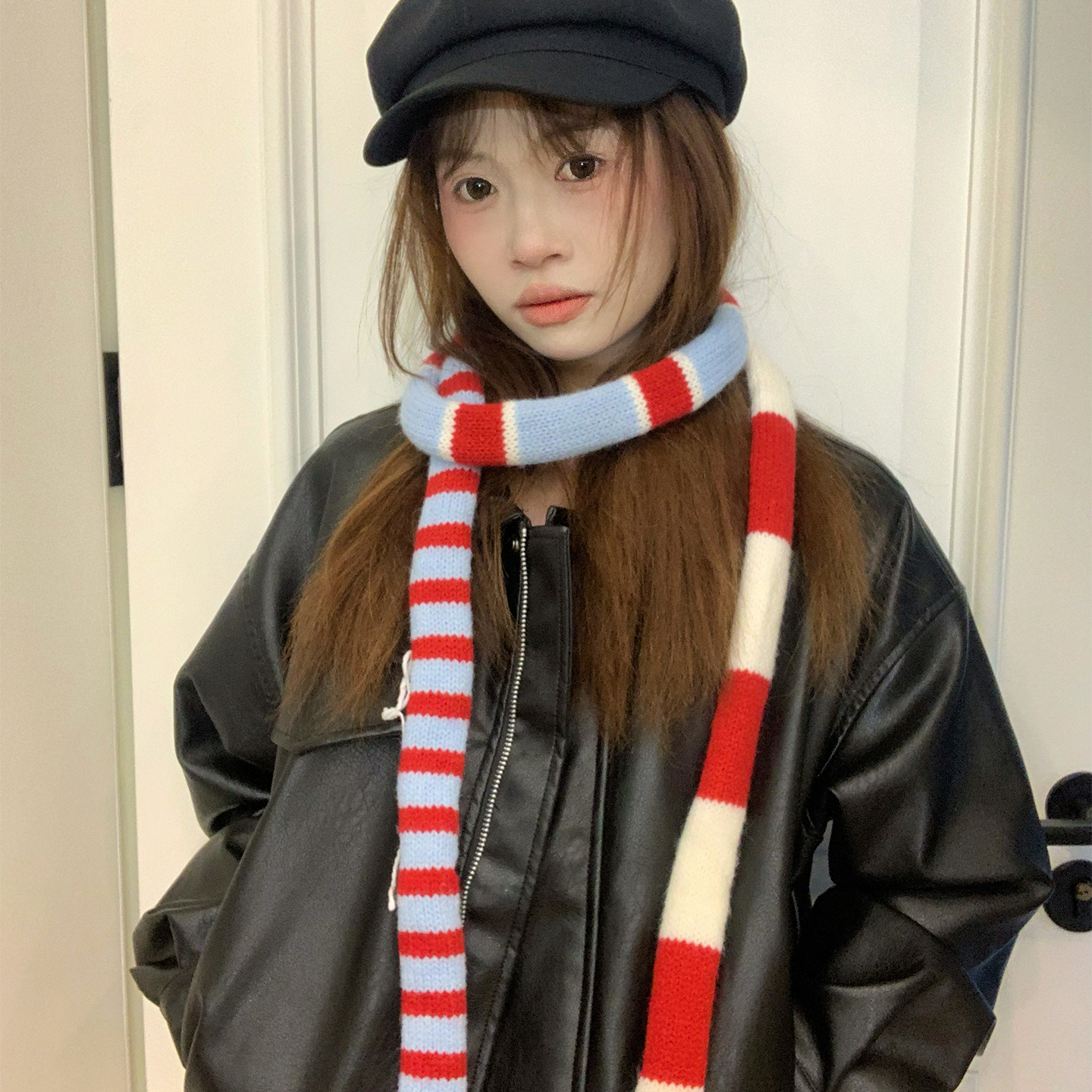 秋冬季保暖百搭长款细窄围巾围脖