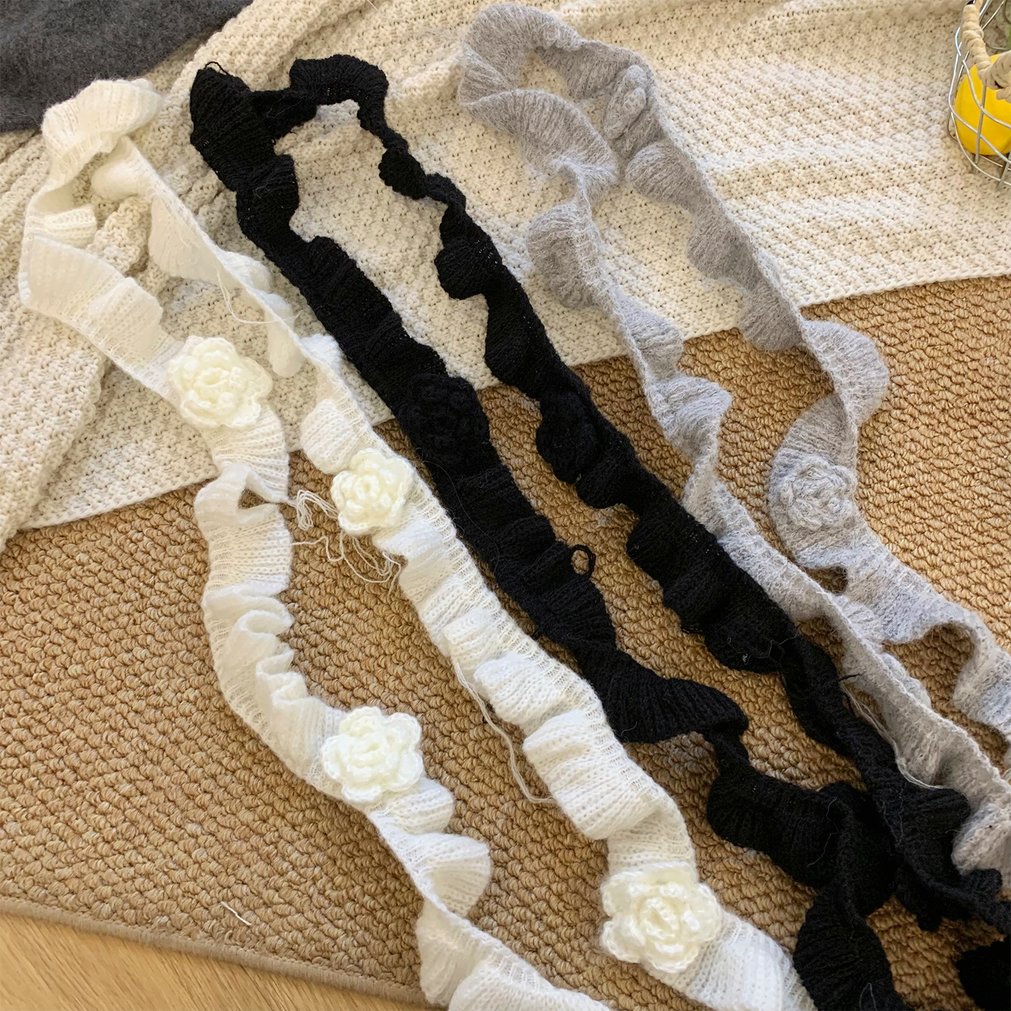 小众y2k长条细窄花朵围巾围脖女