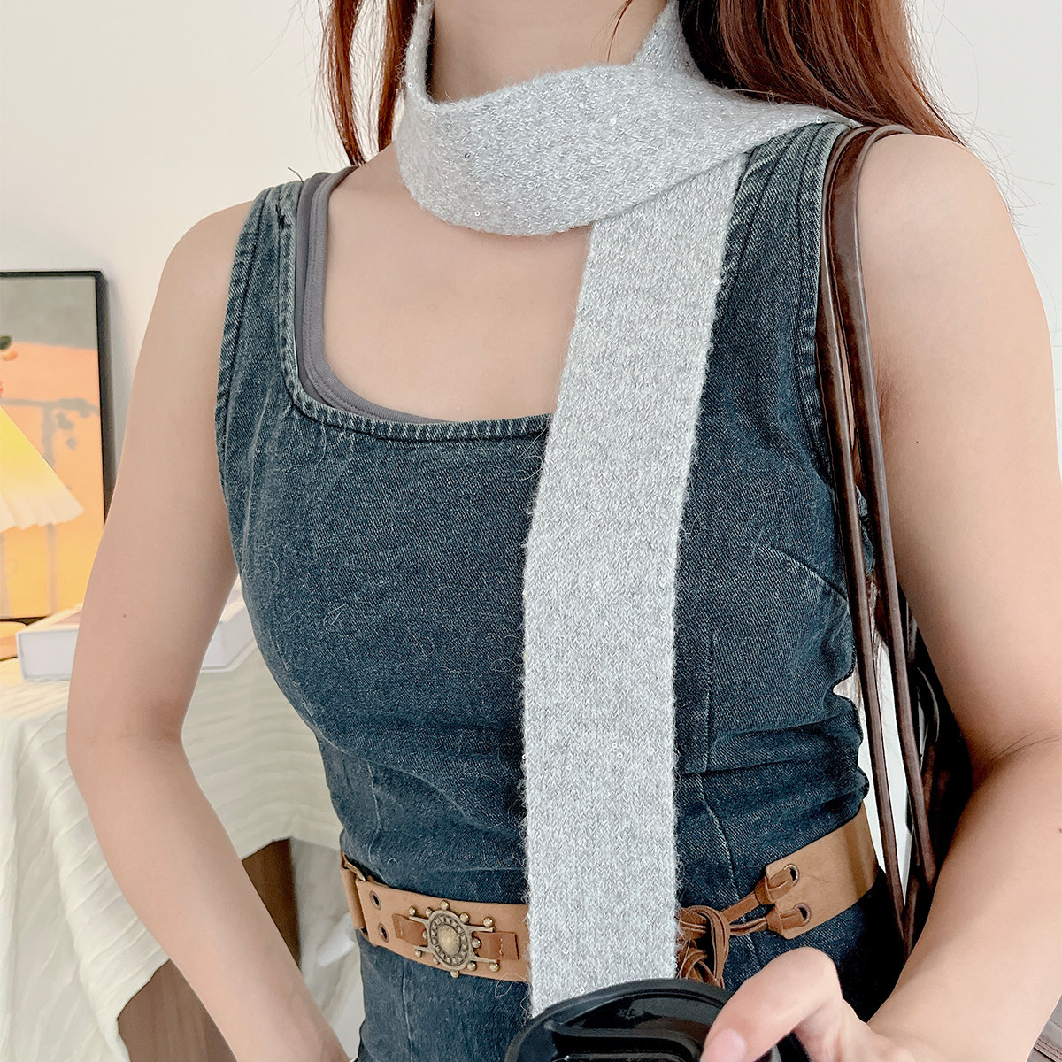 复古时髦设计小香风亮片细围巾女秋冬高级感百搭辣妹装饰针织围脖,服饰配件/皮带/帽子/围巾,围巾/丝巾/披肩,淘宝优惠券,粉丝福利购,淘宝优惠卷