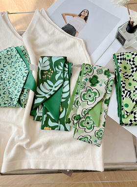 春夏草木绿色新款丝巾女百搭绑包包腕巾气质头巾领巾游玩潮流时尚