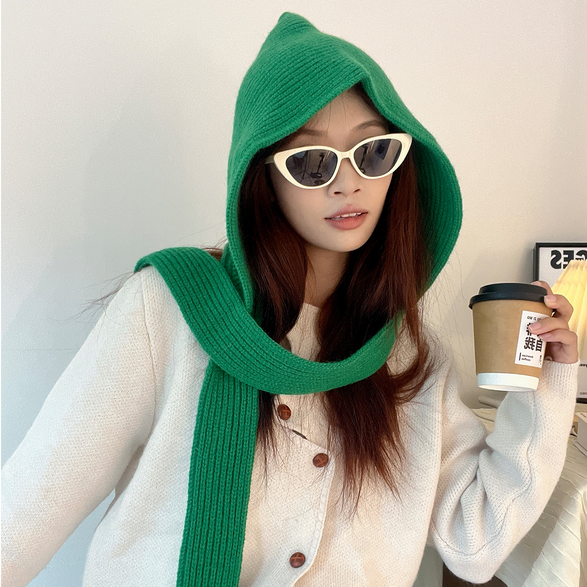 秋冬韩版女士连帽披肩